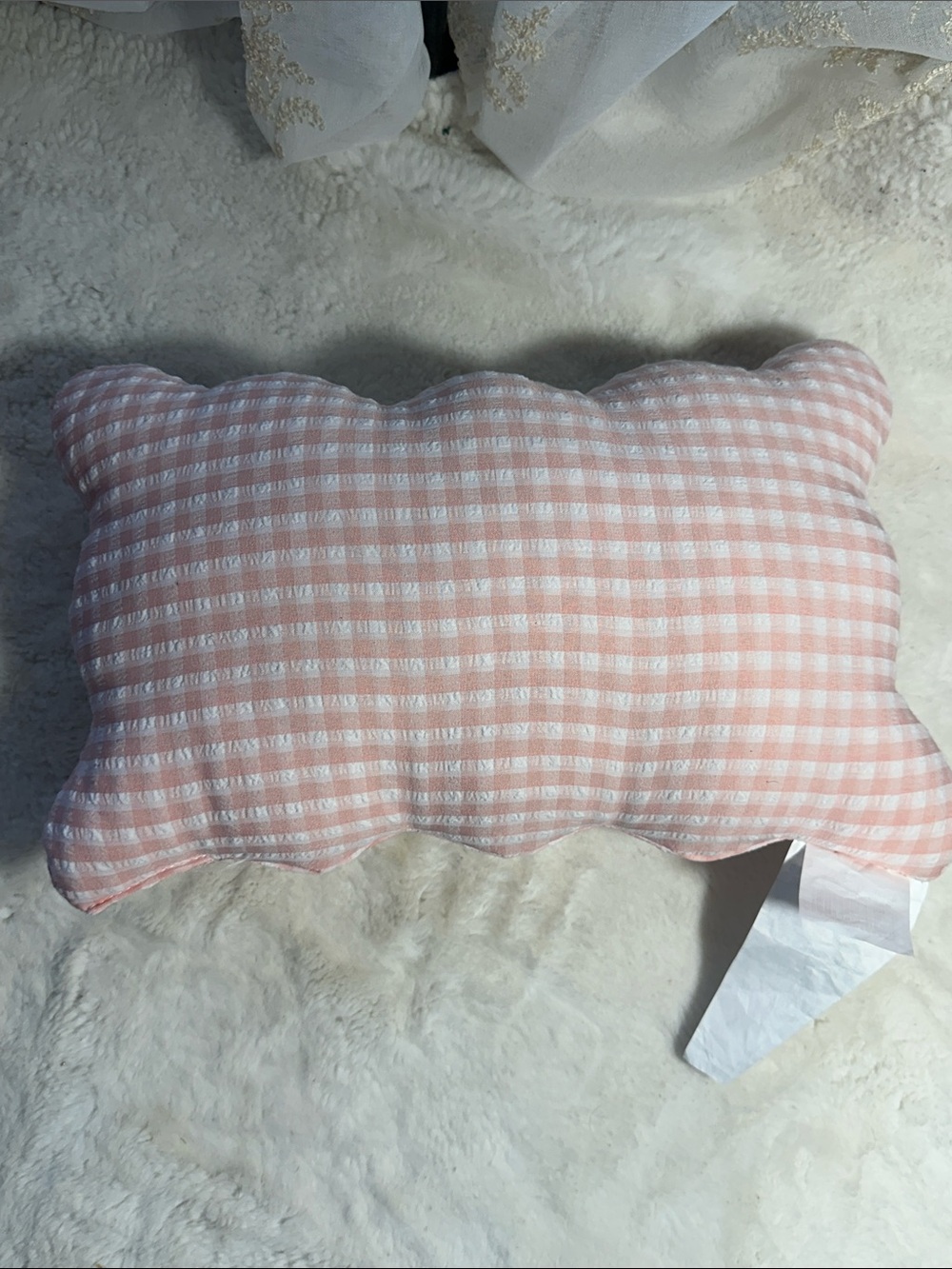 Cross stitched pink gingham decor pillow - Picture 3 of 3